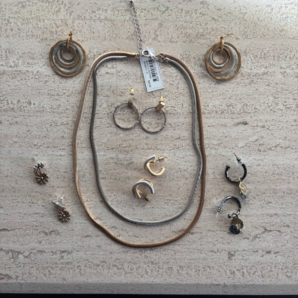Mixed Metal Gold Silver 6-piece Earring Necklace Bundle